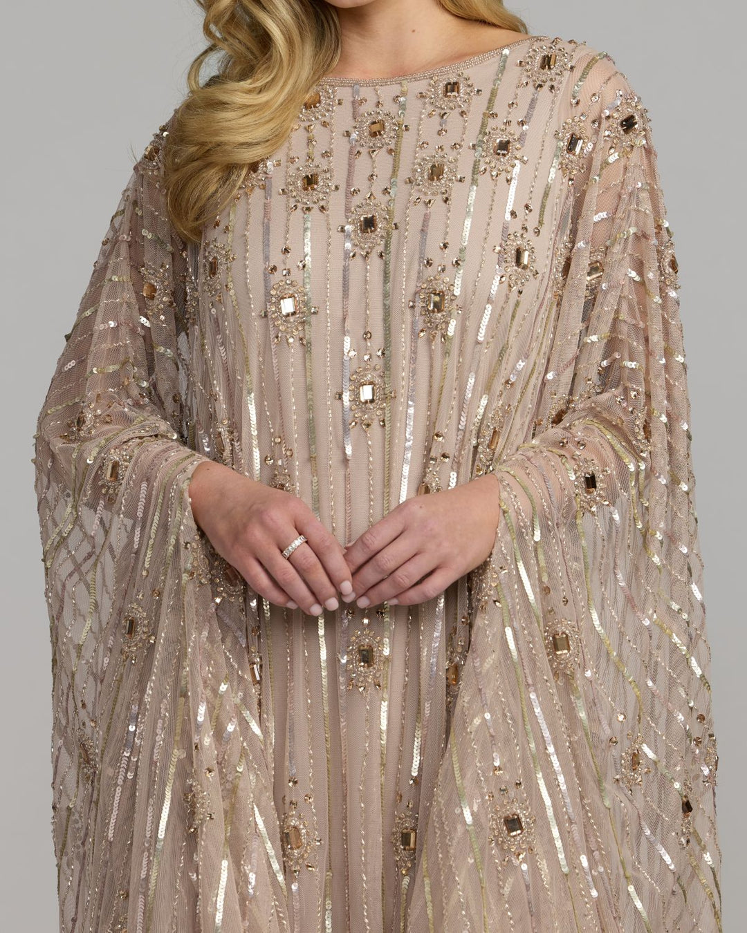Mac Duggal 9526 Beaded Boat Neck Kaftan Gown