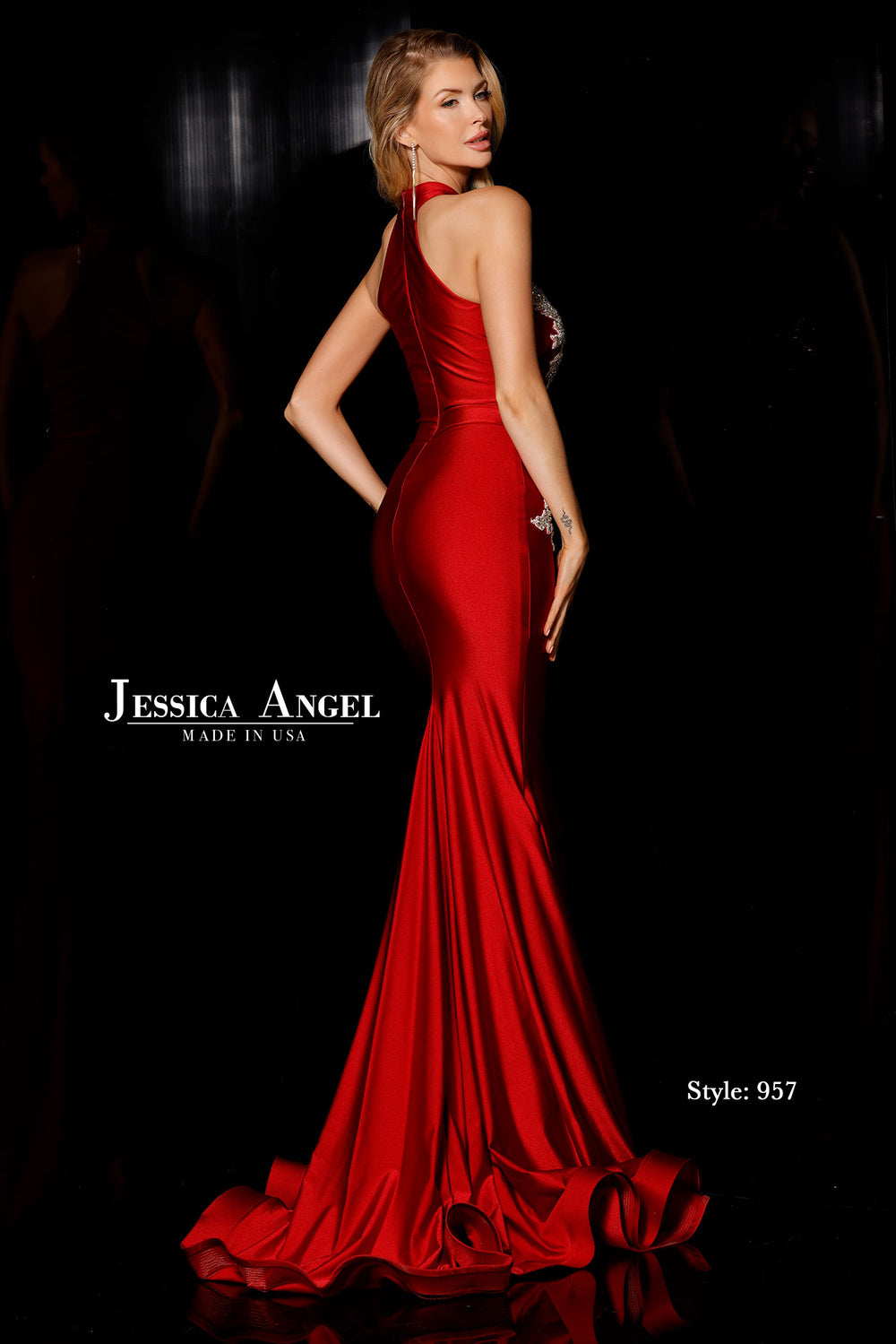 Jessica Angel 957 halter mermaid gown back view