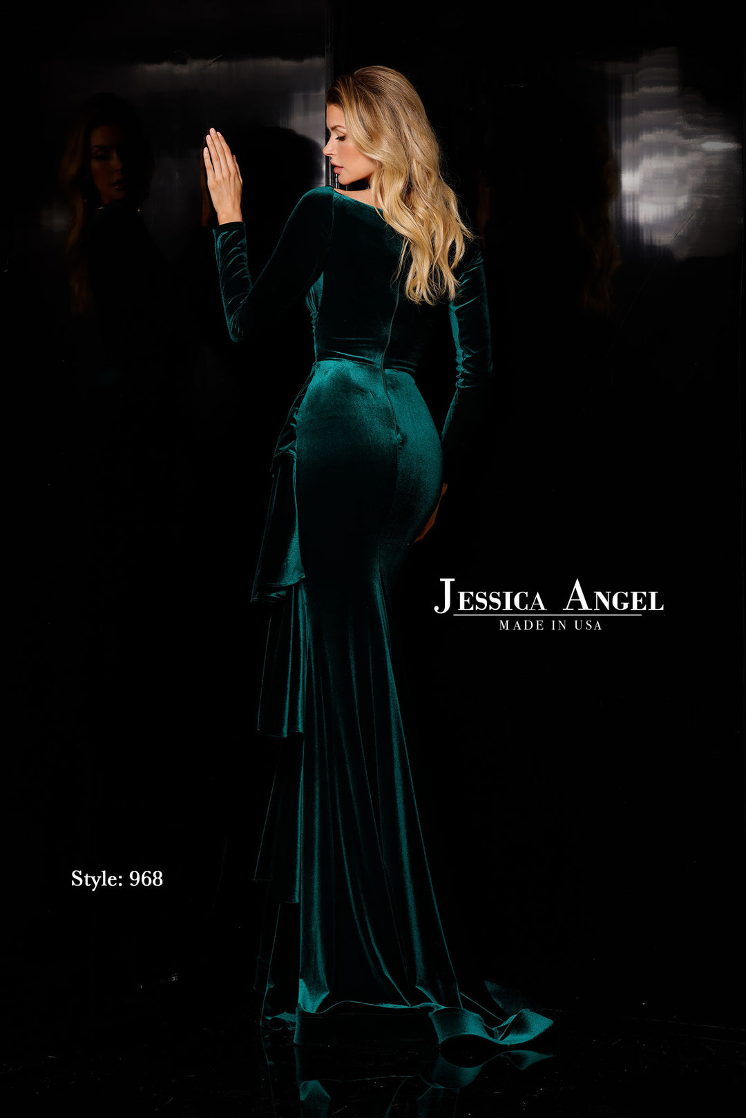 Jessica Angel 968 velvet mermaid gown with train back view
