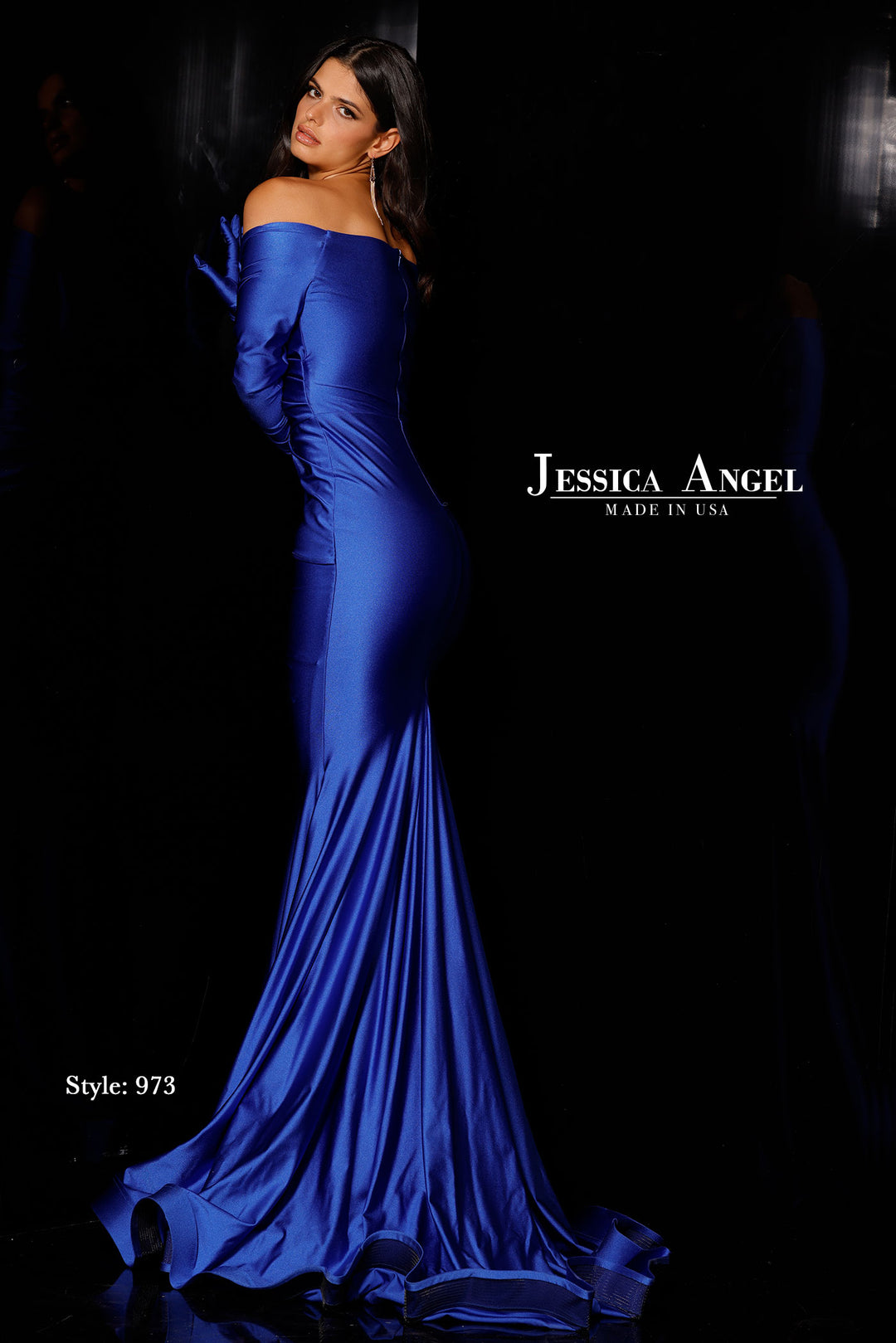 Jessica Angel 973 off shoulder mermaid gown back view