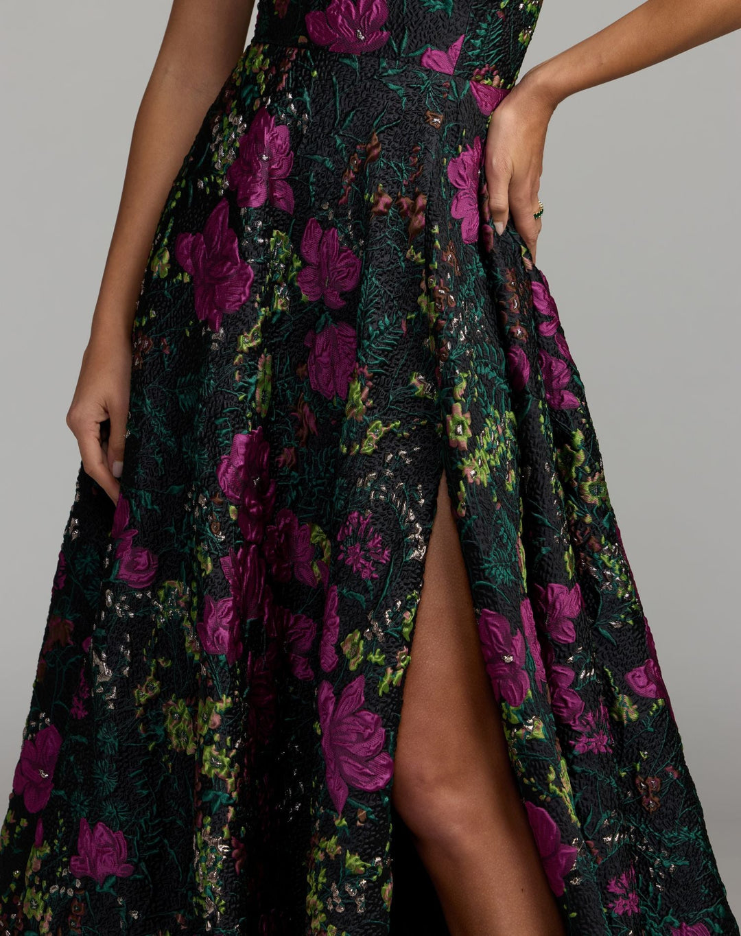 Mac Duggal 11919 One Shoulder Brocade Floral Gown With Bow