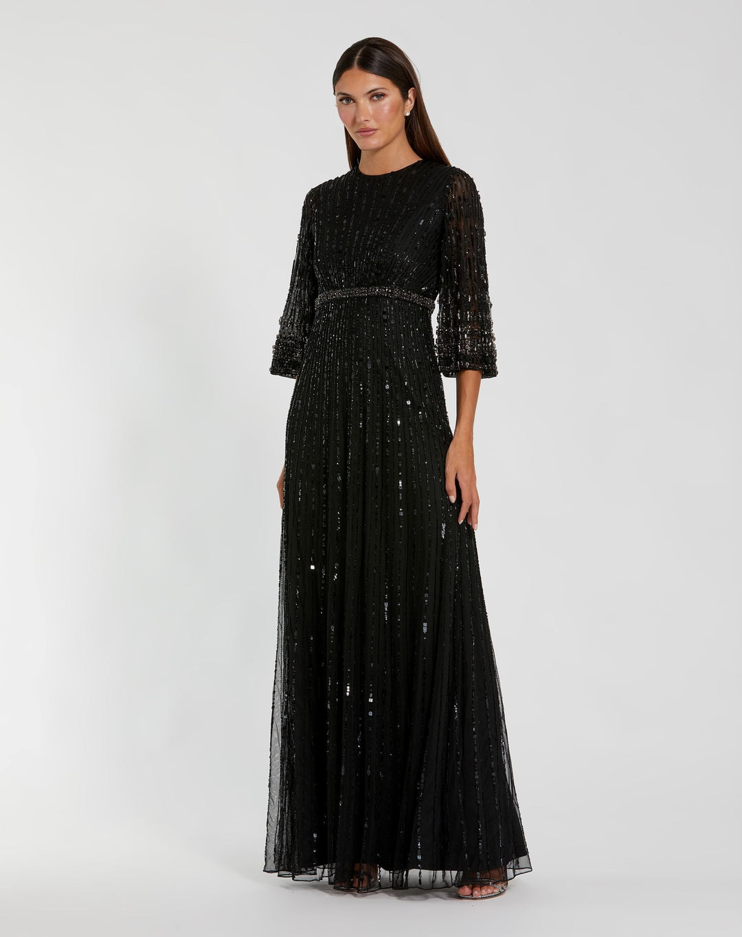 Mac Duggal 23045 High Neck Embellished Gown With 3/4 Sleeves