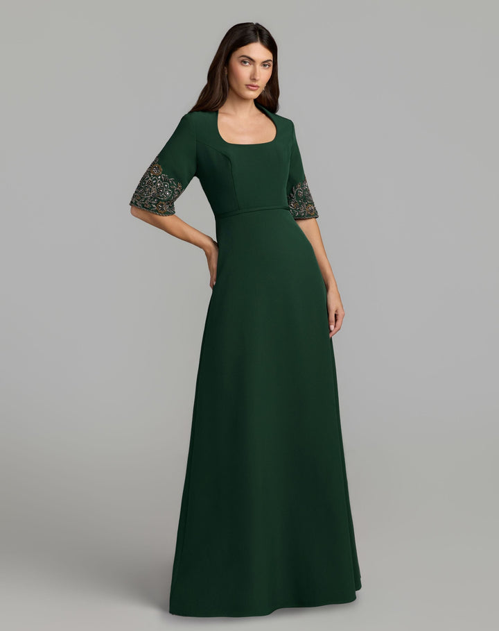 Mac Duggal 2436 Scoop Neck Beaded Cuff Crepe Gown
