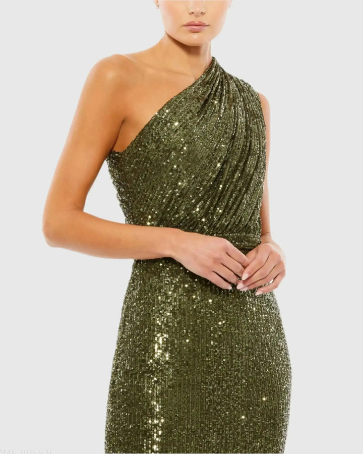 Mac Duggal 26694 Sequined Ruched One Shoulder Gown