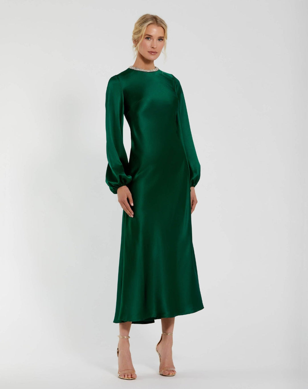 Mac Duggal 9927350P Petite High Neck Long Sleeve Crystal Detail Dress