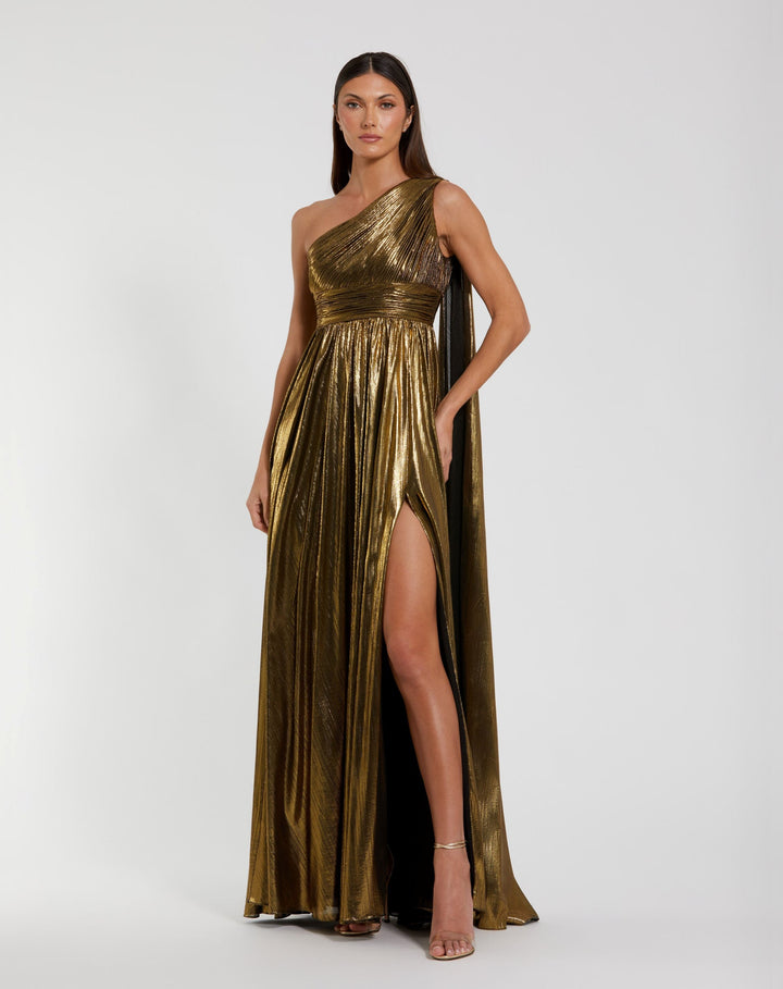 Mac Duggal 56086 Metallic One Shoulder Gown With Slit