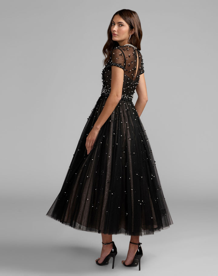 Mac Duggal 56255 Embellished Pearl Tulle Midi Dress