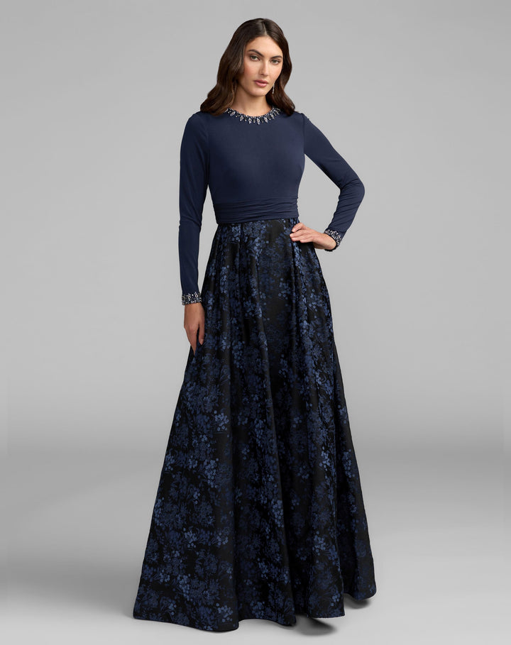 Mac Duggal 69082 Floral Brocade A-Line Gown With Pockets