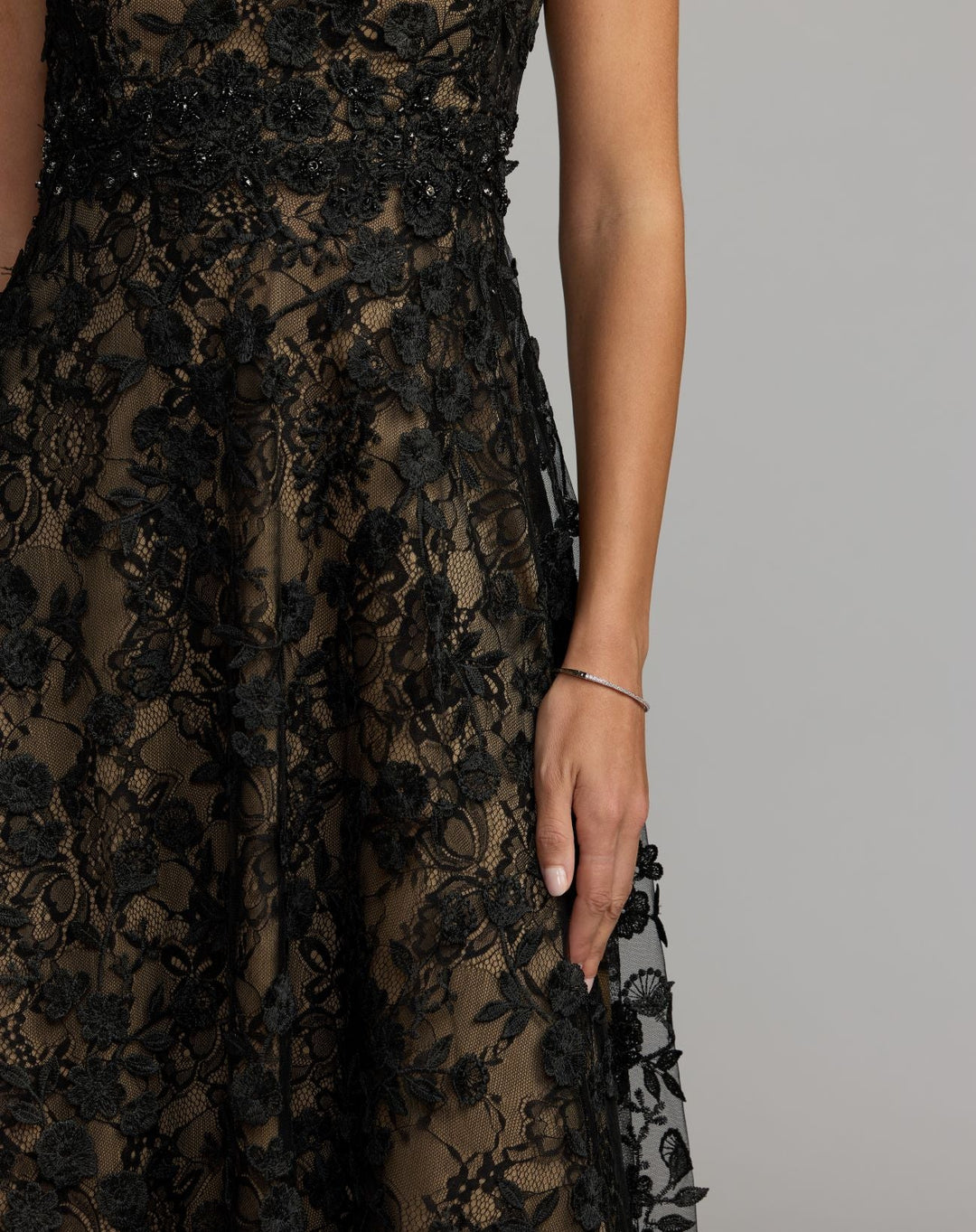 Mac Duggal 69192 Floral Embroidered High Neck Midi Dress