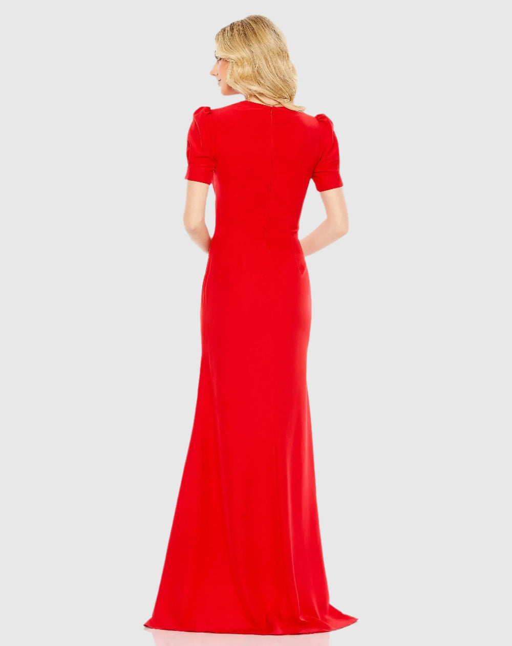 Mac Duggal A2630 Plunge Neck Puff Sleeve Cut Out Gown