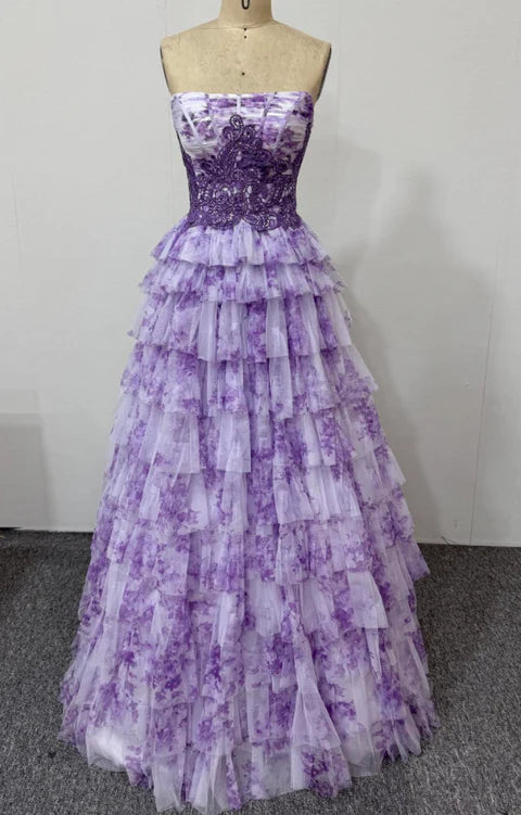 Ava Presley 47106 Strapless Floral Tiered Prom 2026 Dress
