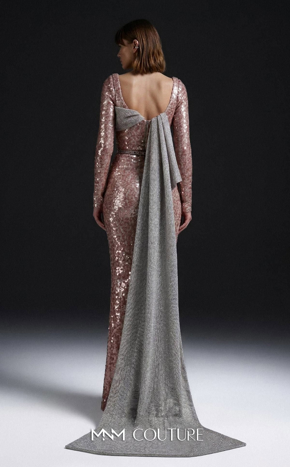MNM Couture Style E0157 Glamorous Asymmetrical Sequined Evening Gown - FOSTANI.com