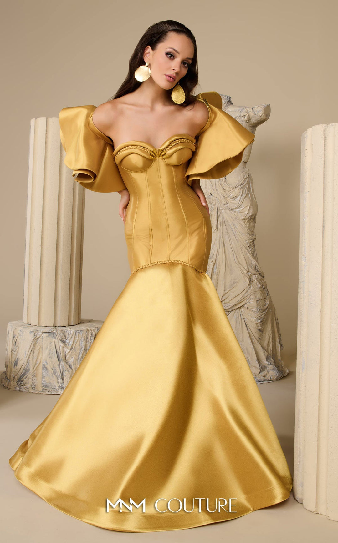 MNM Couture F02951 Ruffle Sleeve Corset Mermaid Gown