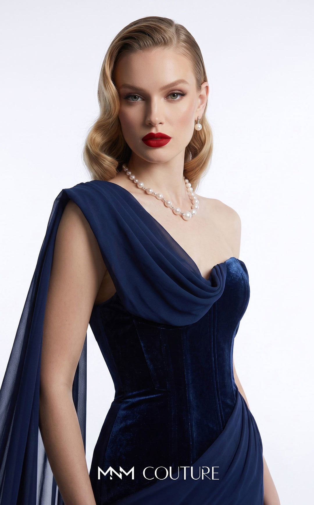 Fouad Sarkis F03017A draped shoulder and neckline close-up