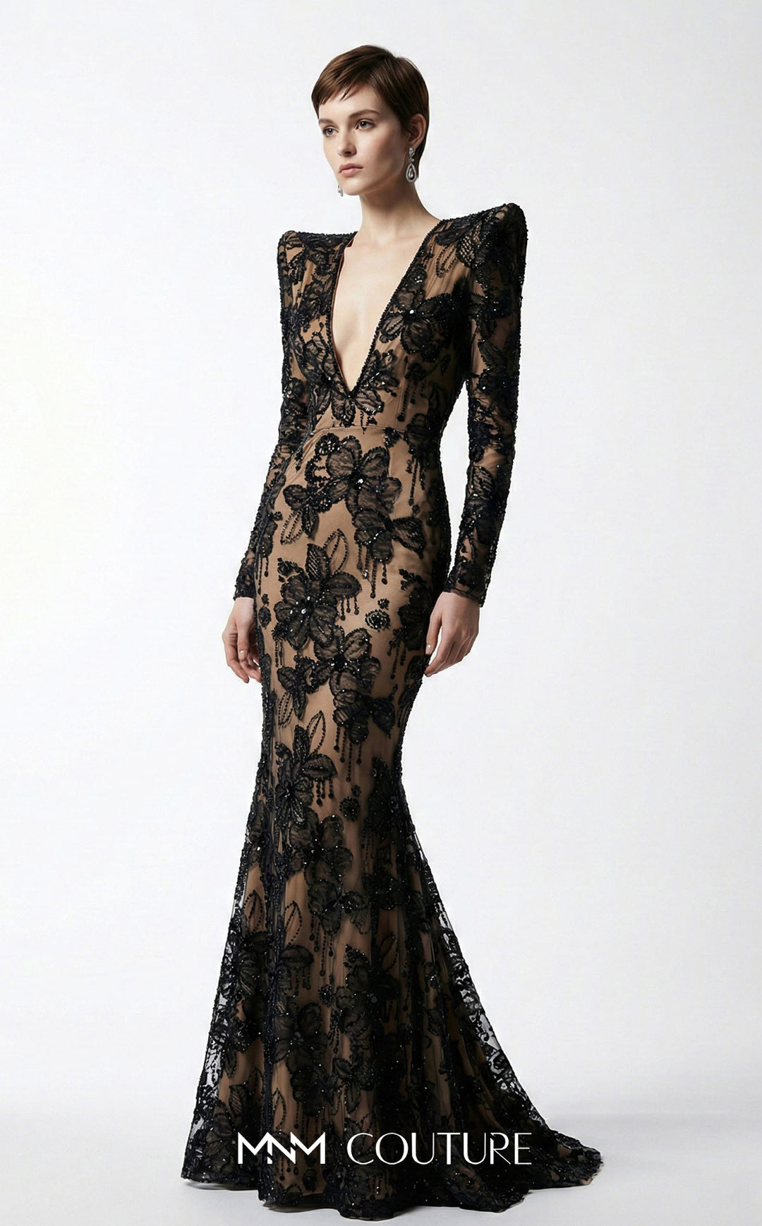Fouad Sarkis F03021 long sleeve mermaid evening gown