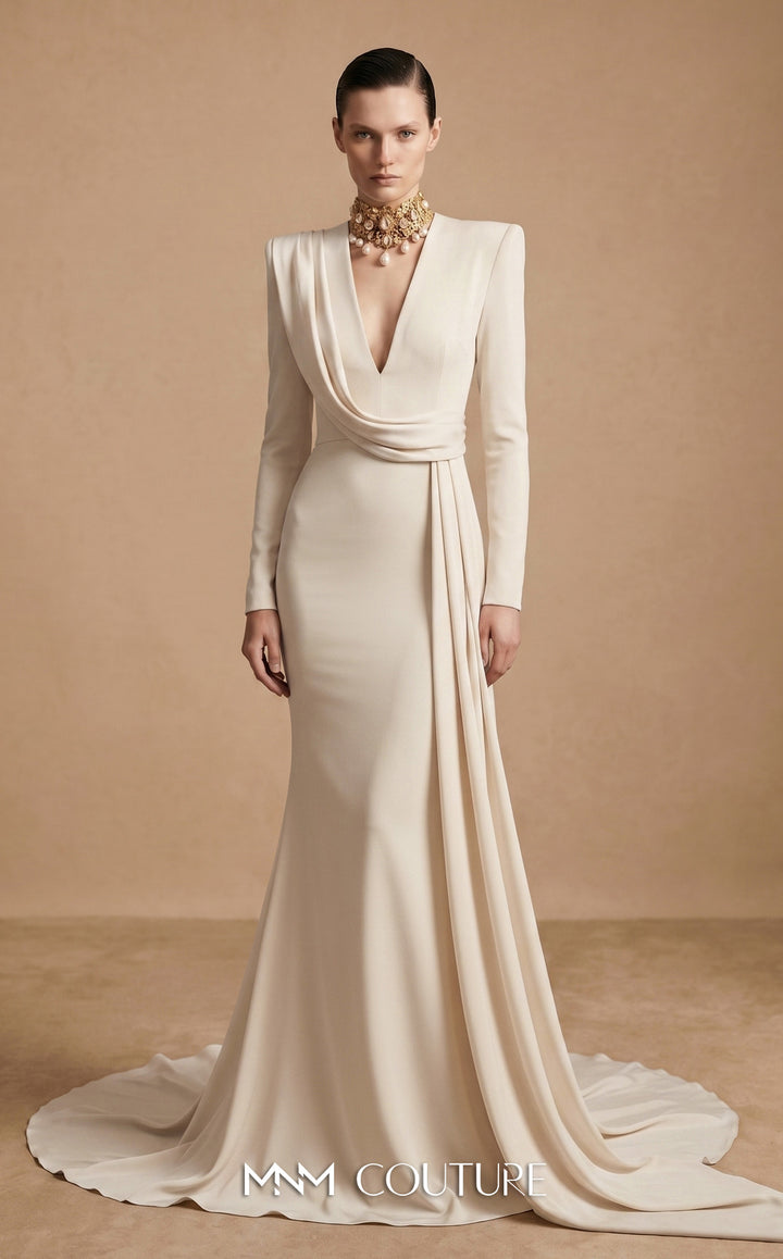 Fouad Sarkis F03046 draped sash mermaid evening gown