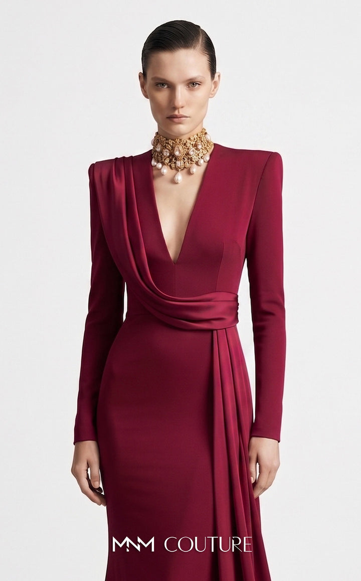 Fouad Sarkis F03046 draped sash mermaid evening gown