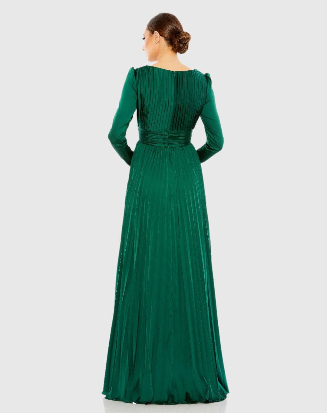 Mac Duggal 26542 Pleated Long Sleeve V-Neck Gown