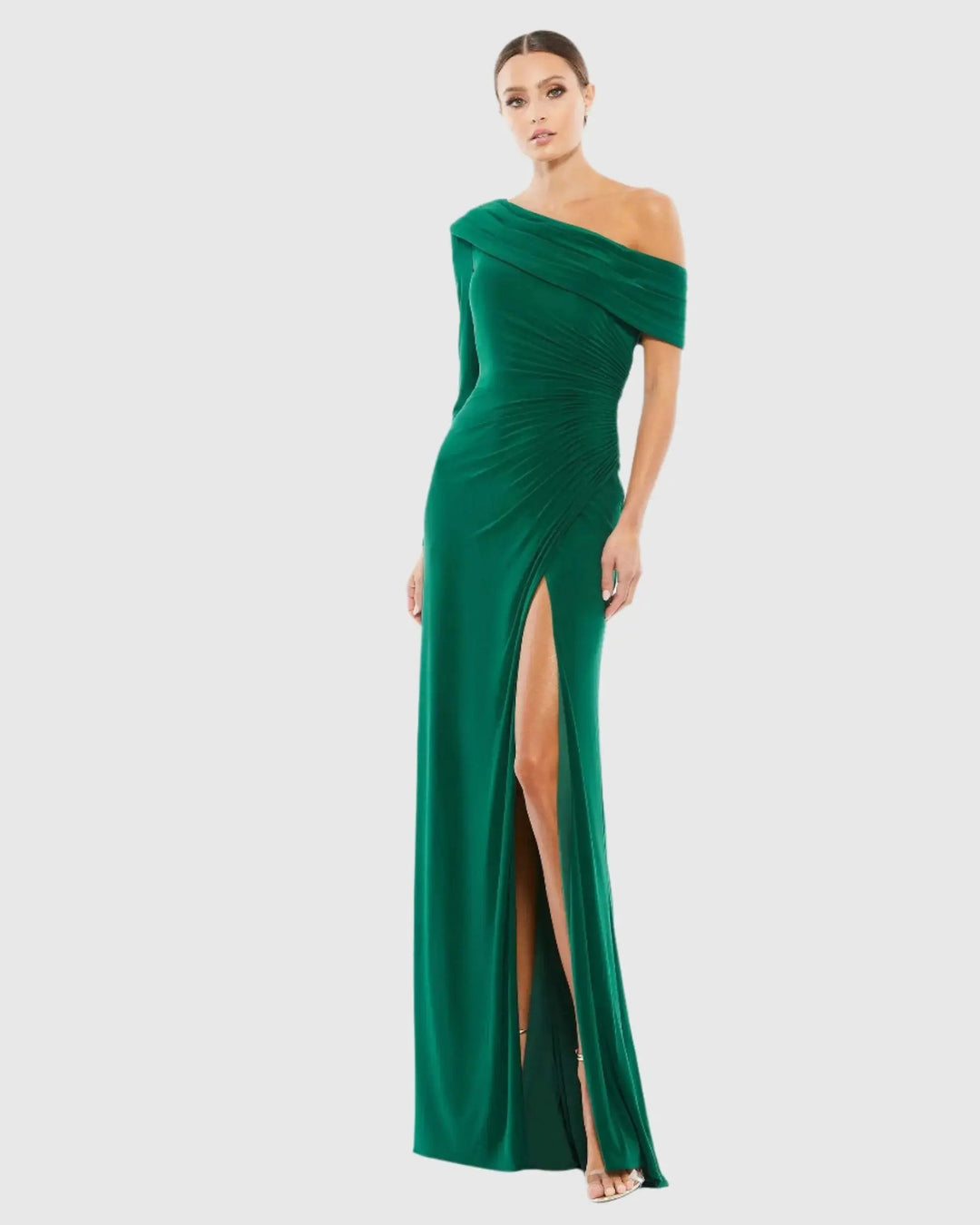 Mac Duggal 26570 Ruched Jersey Drop Shoulder Foldover Gown