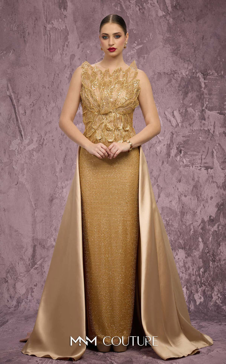 MNM Couture J03186 Beaded with Satin Train Dress