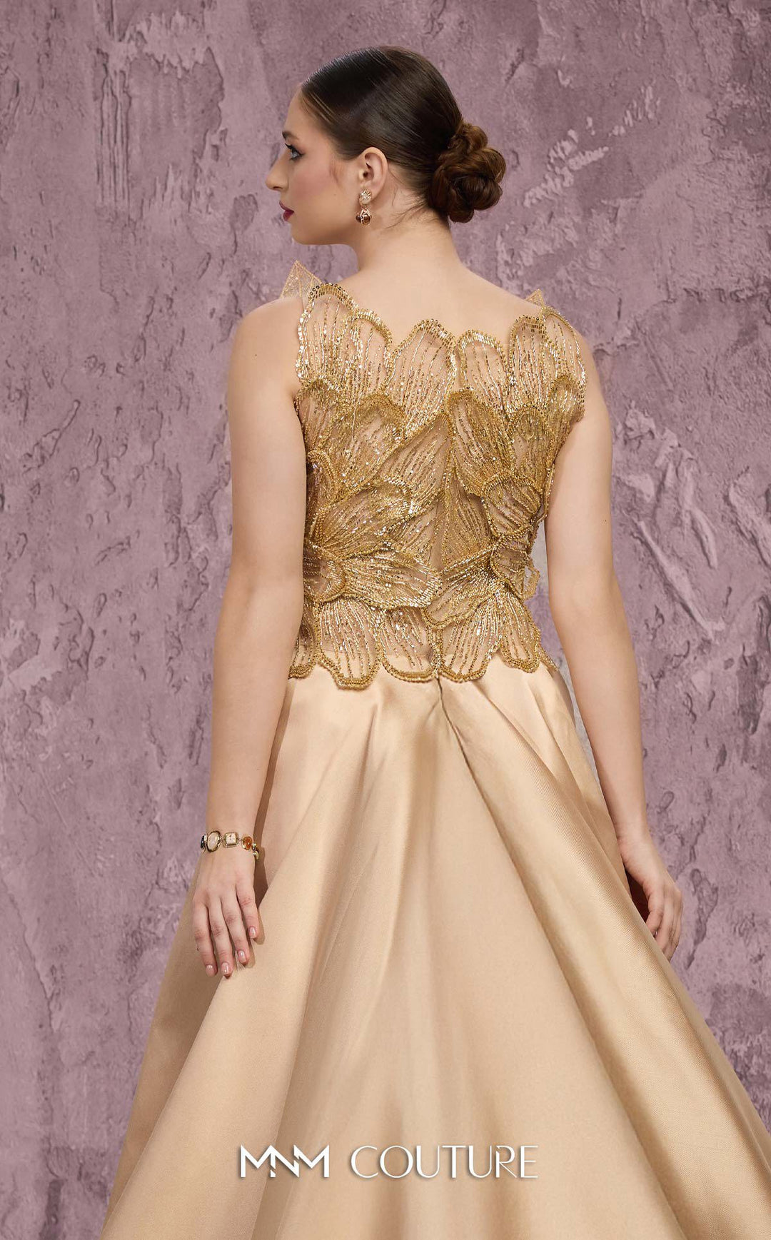 MNM Couture J03186 Beaded with Satin Train Dress