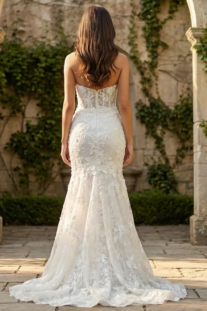 Jovani JB02836 Off White Strapless Embroidered Bridal Dress