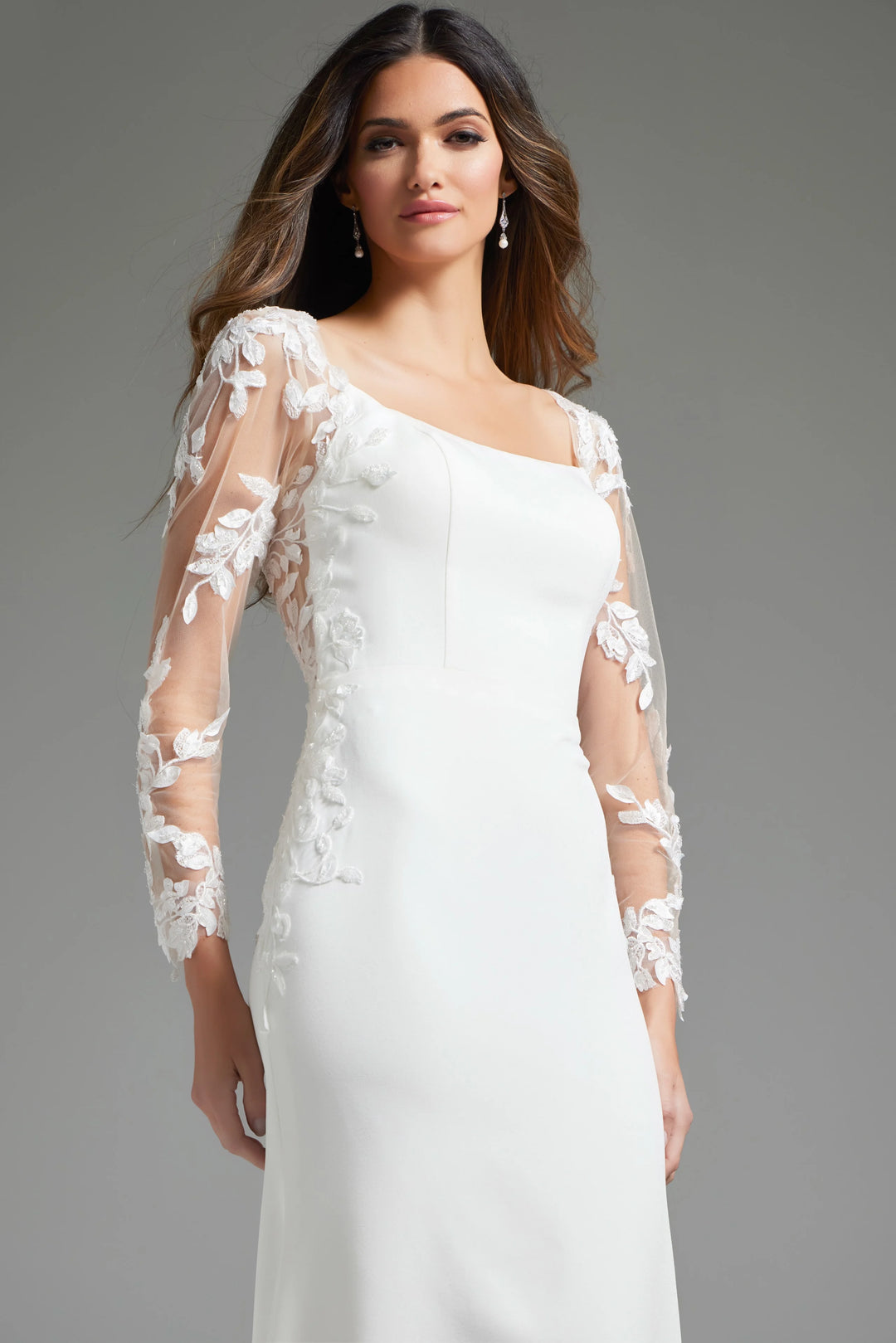 Jovani JB42297 Ivory Long Sleeve Sheath Bridal Dress
