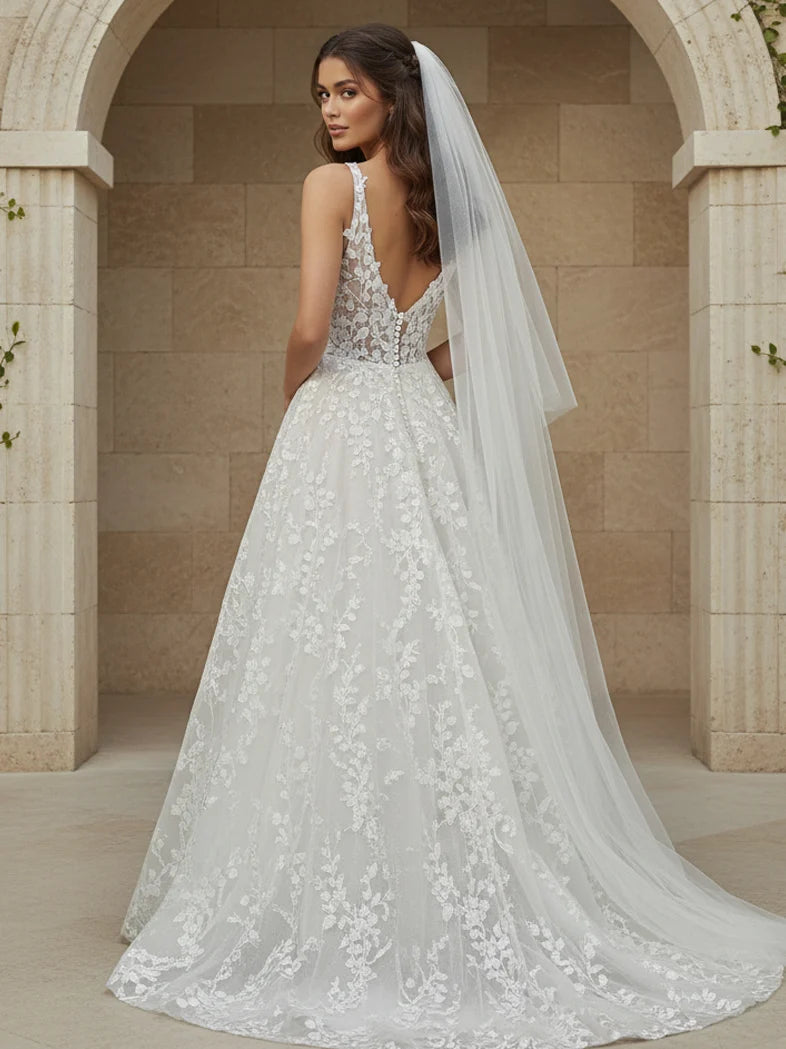 Jovani JB42323 Floral Lace A Line Bridal Gown
