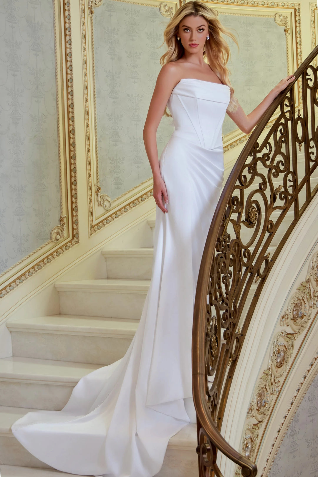Jovani JB42353 Strapless Satin Sheath Wedding Dress with Slit