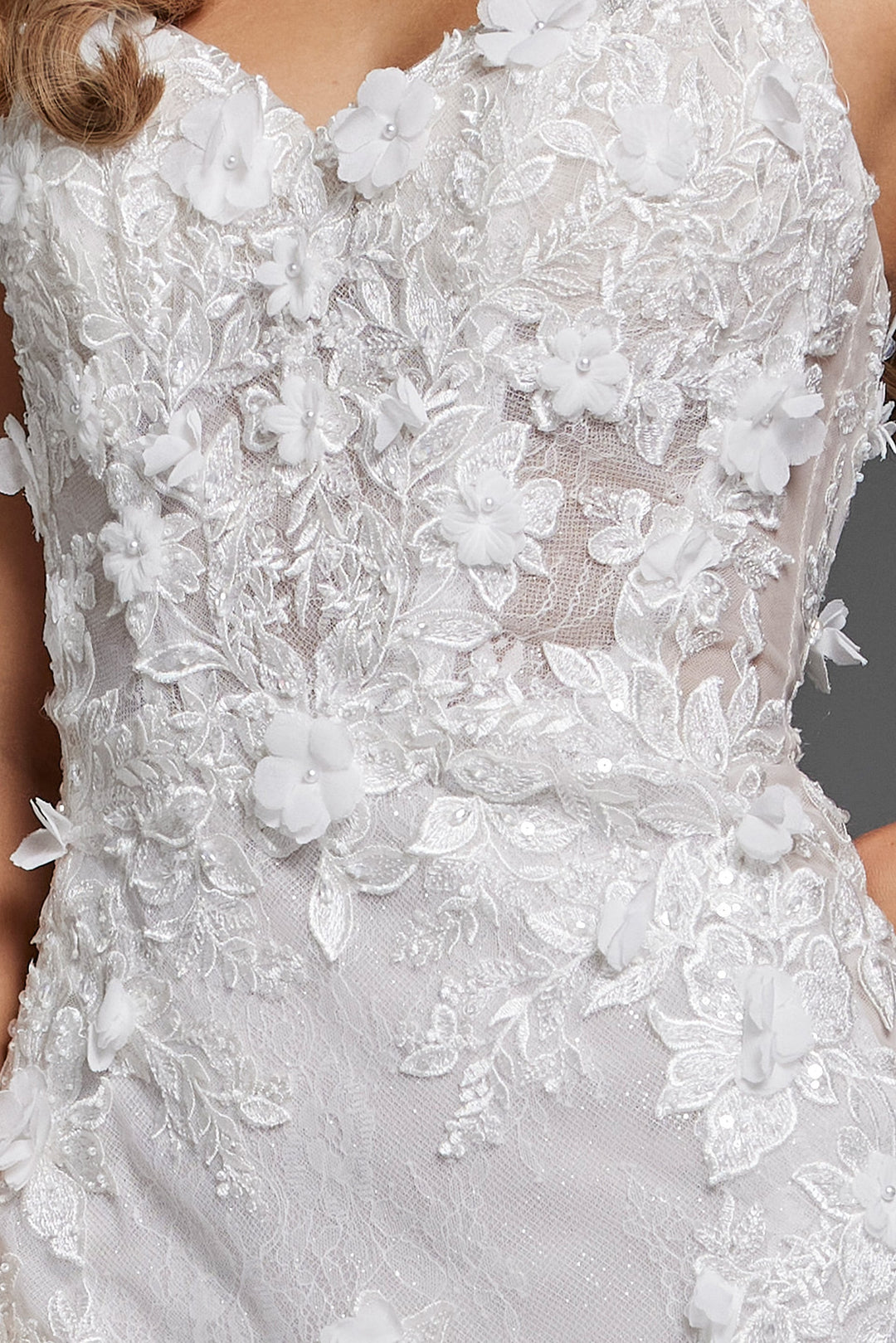 Jovani JB42484 Elegant Mermaid Lace Wedding Dress with Floral Appliqué - FOSTANI.com