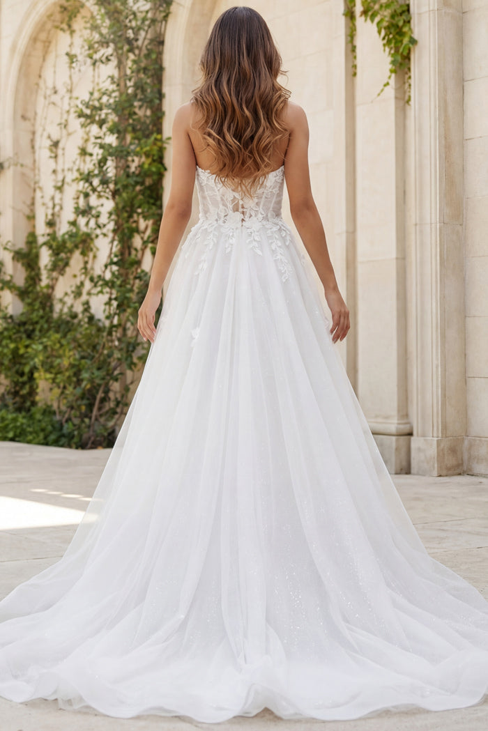 Jovani JB42485 Strapless Floral A-Line Wedding Gown with Slit