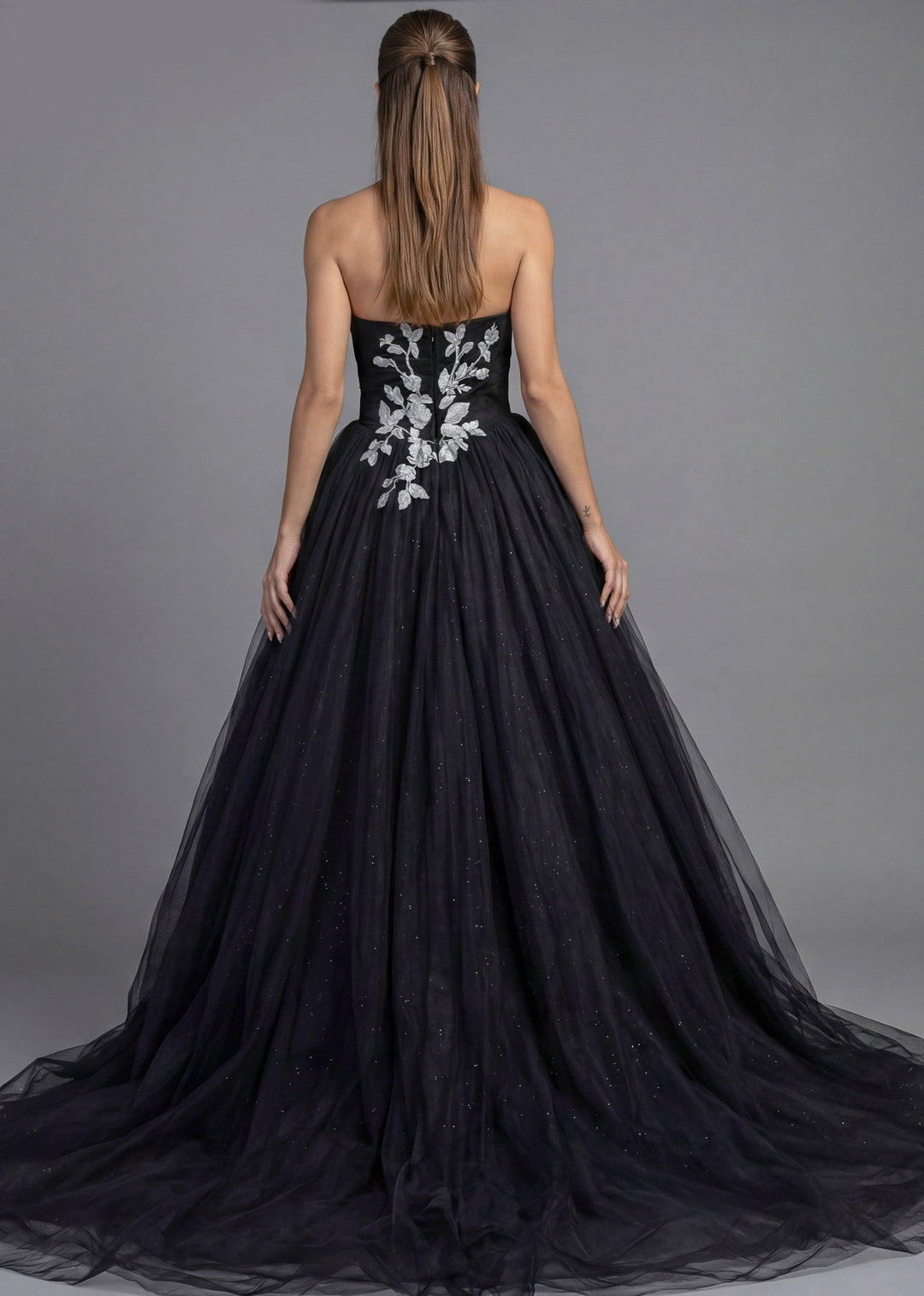 Strapless Floor-Length Tulle Wedding Ball Gown with Floral Appliqué Jovani JB43233 - FOSTANI.com