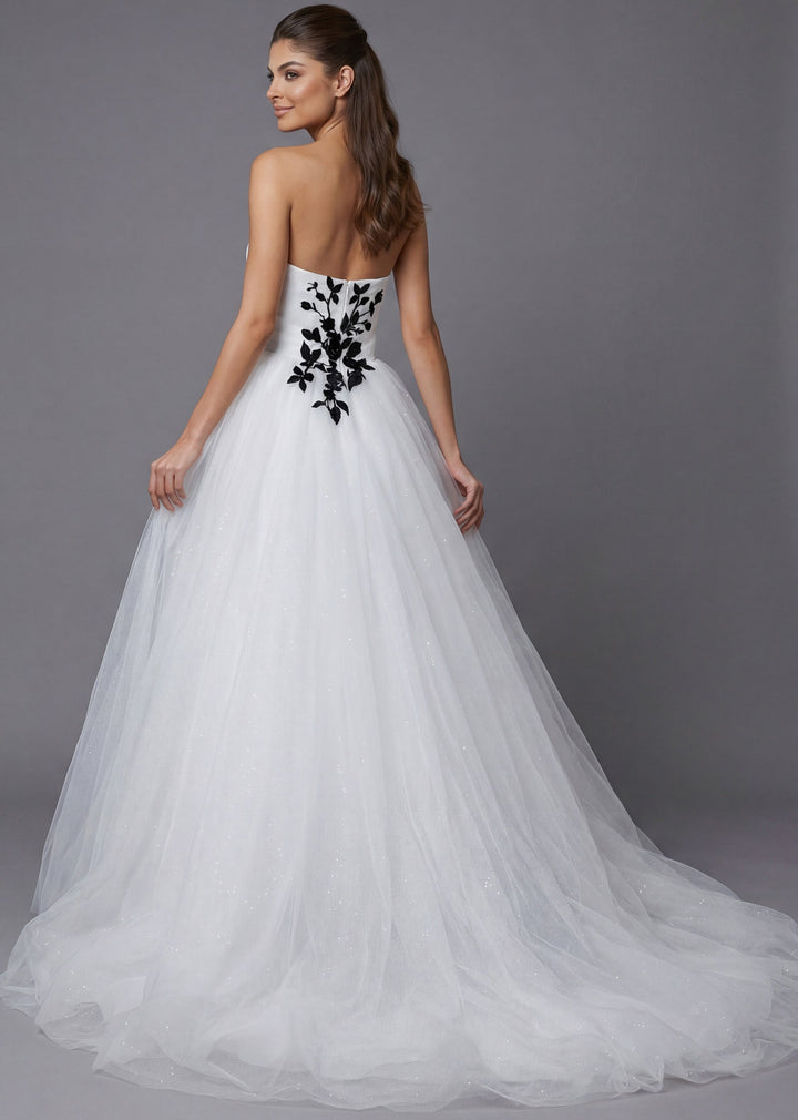 Strapless Floor-Length Tulle Wedding Ball Gown with Floral Appliqué Jovani JB43233 - FOSTANI.com