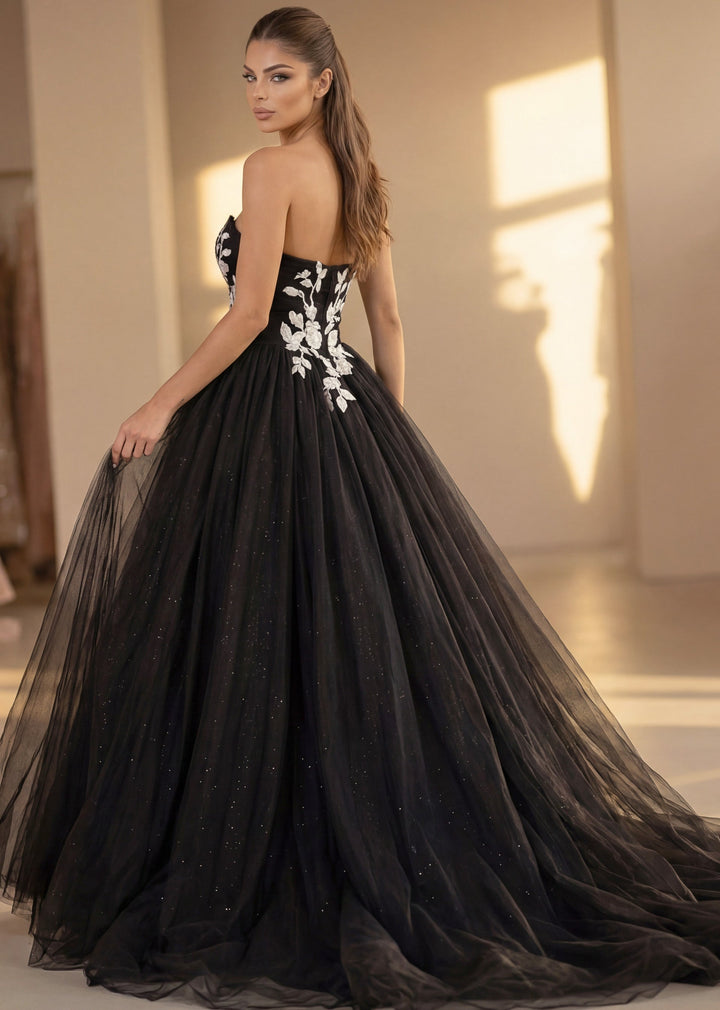 Strapless Floor-Length Tulle Wedding Ball Gown with Floral Appliqué Jovani JB43233 - FOSTANI.com