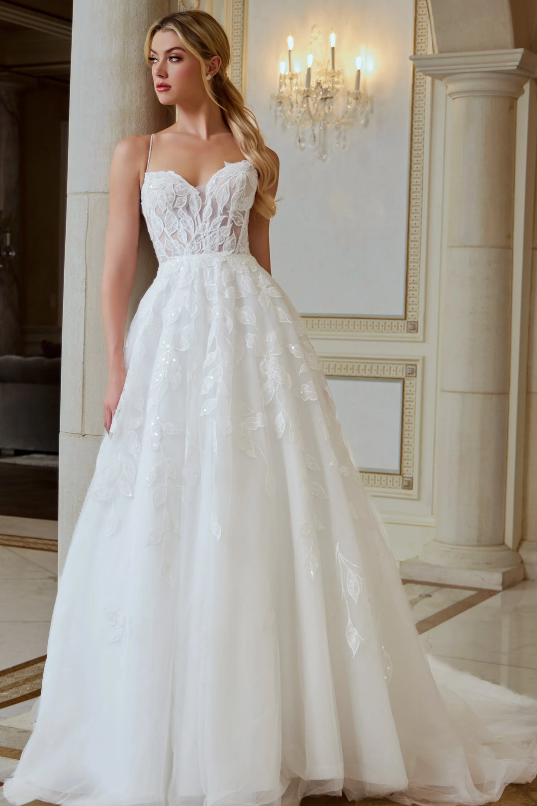 Jovani JB43863 Floral Lace Ball Gown Wedding Dress