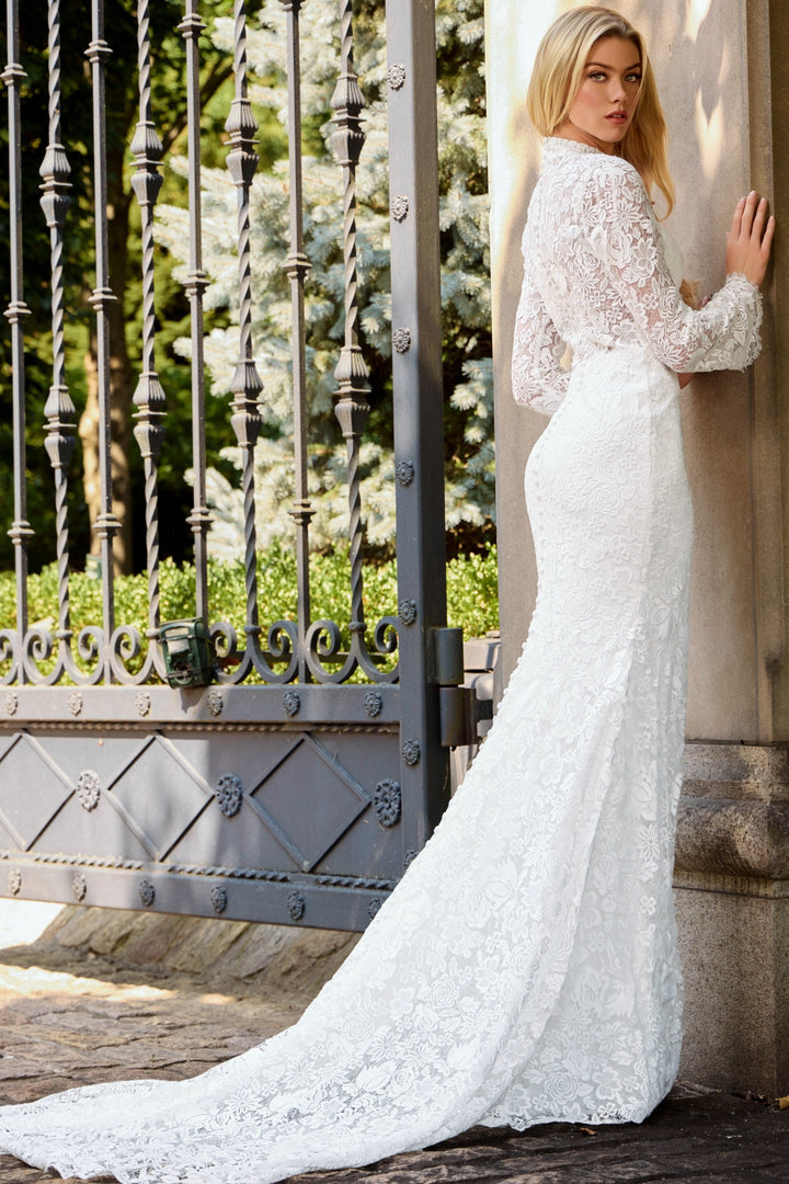 Jovani JB45767 High Neck Lace Wedding Dress Sheath Gown