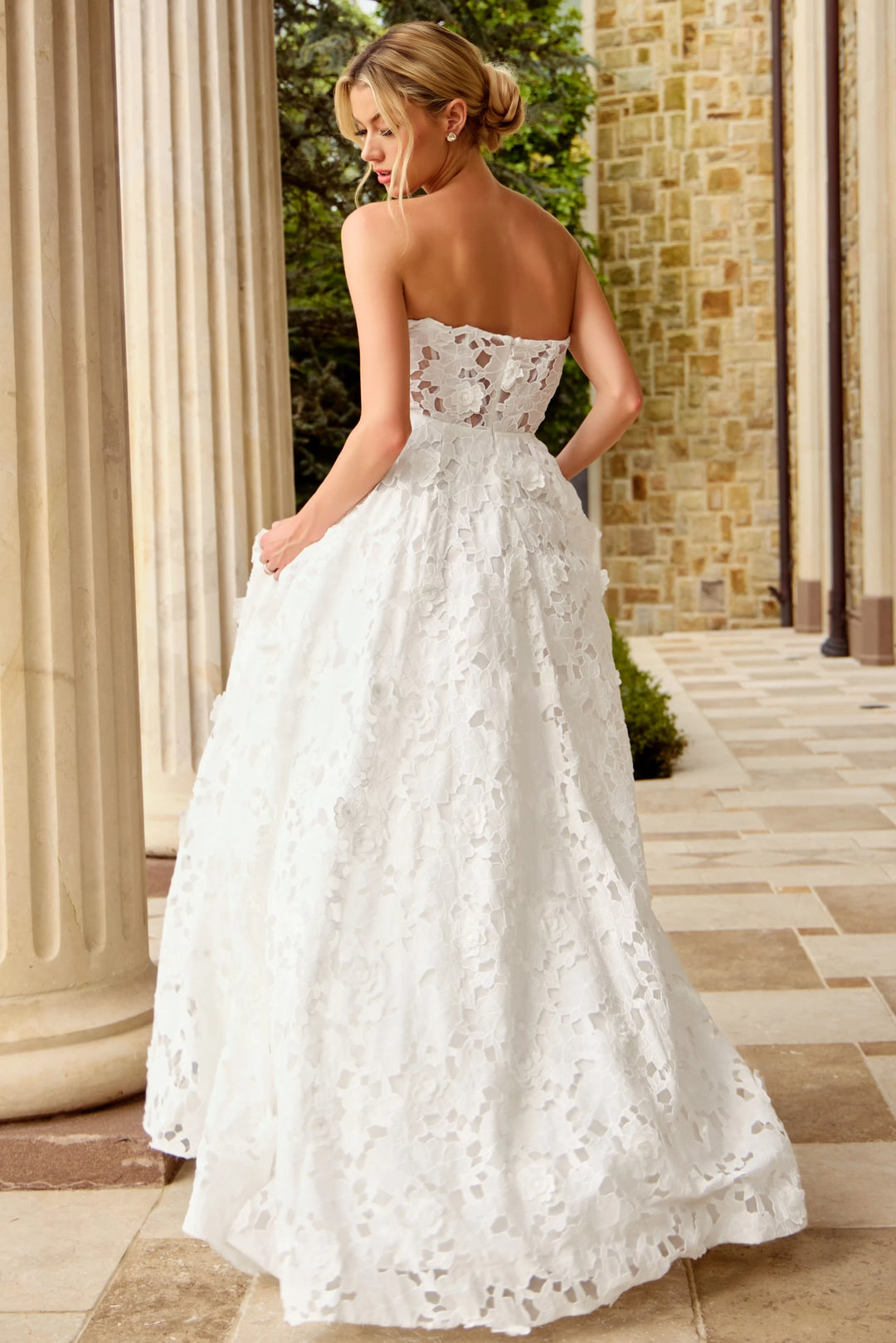 Jovani JB45912 Lace Ball Gown Wedding Dress With Floral Appliqués