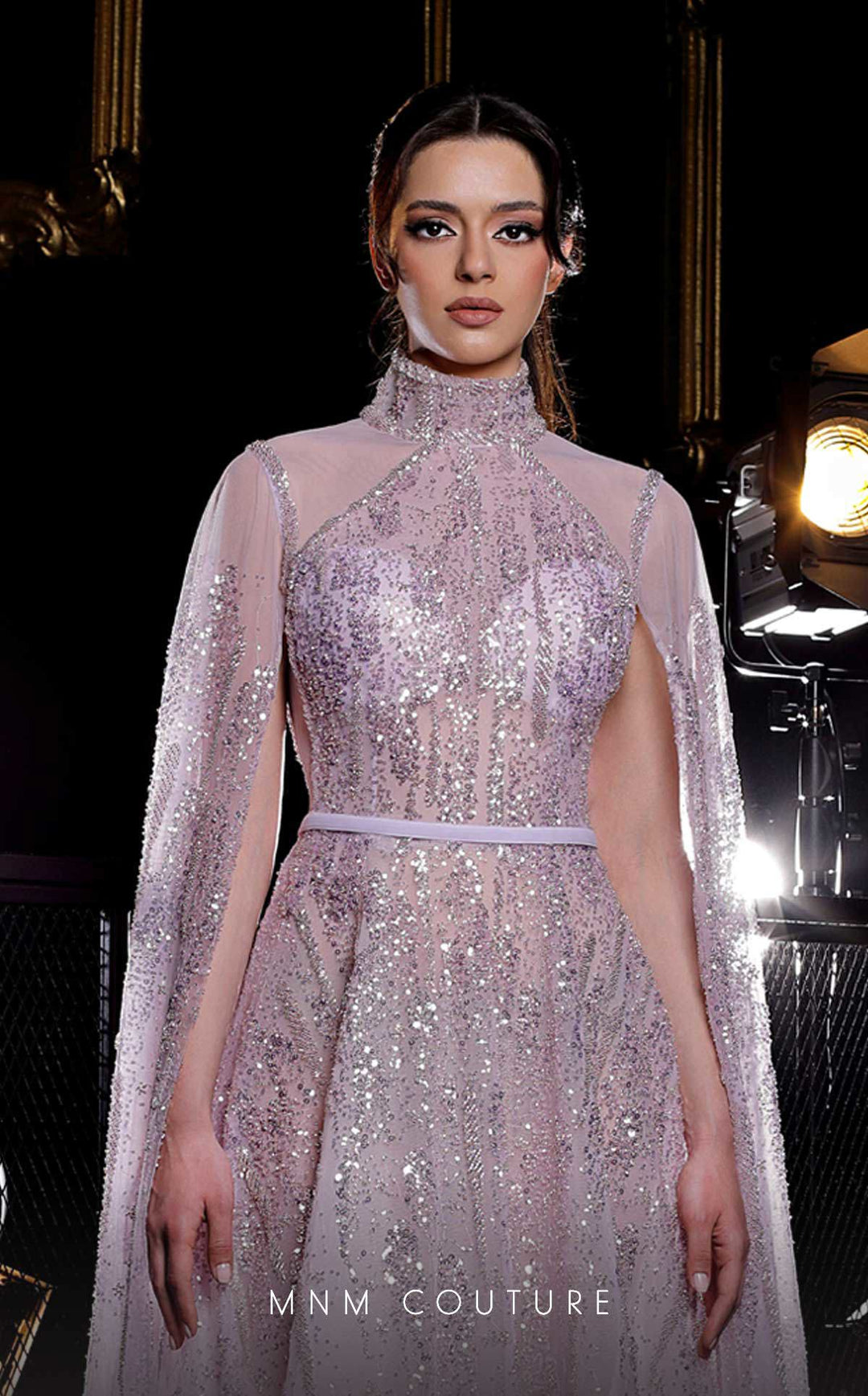 MNM Couture K3975 evening gown bodice and belt detail view