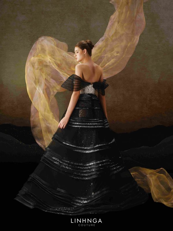 Linh Nga Couture LMBCT294 Off-The-Shoulder Beaded Evening Dress - FOSTANI.com