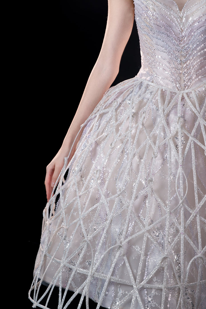 Strapless A-Line Dress with Beaded Bodice - FOSTANI.com