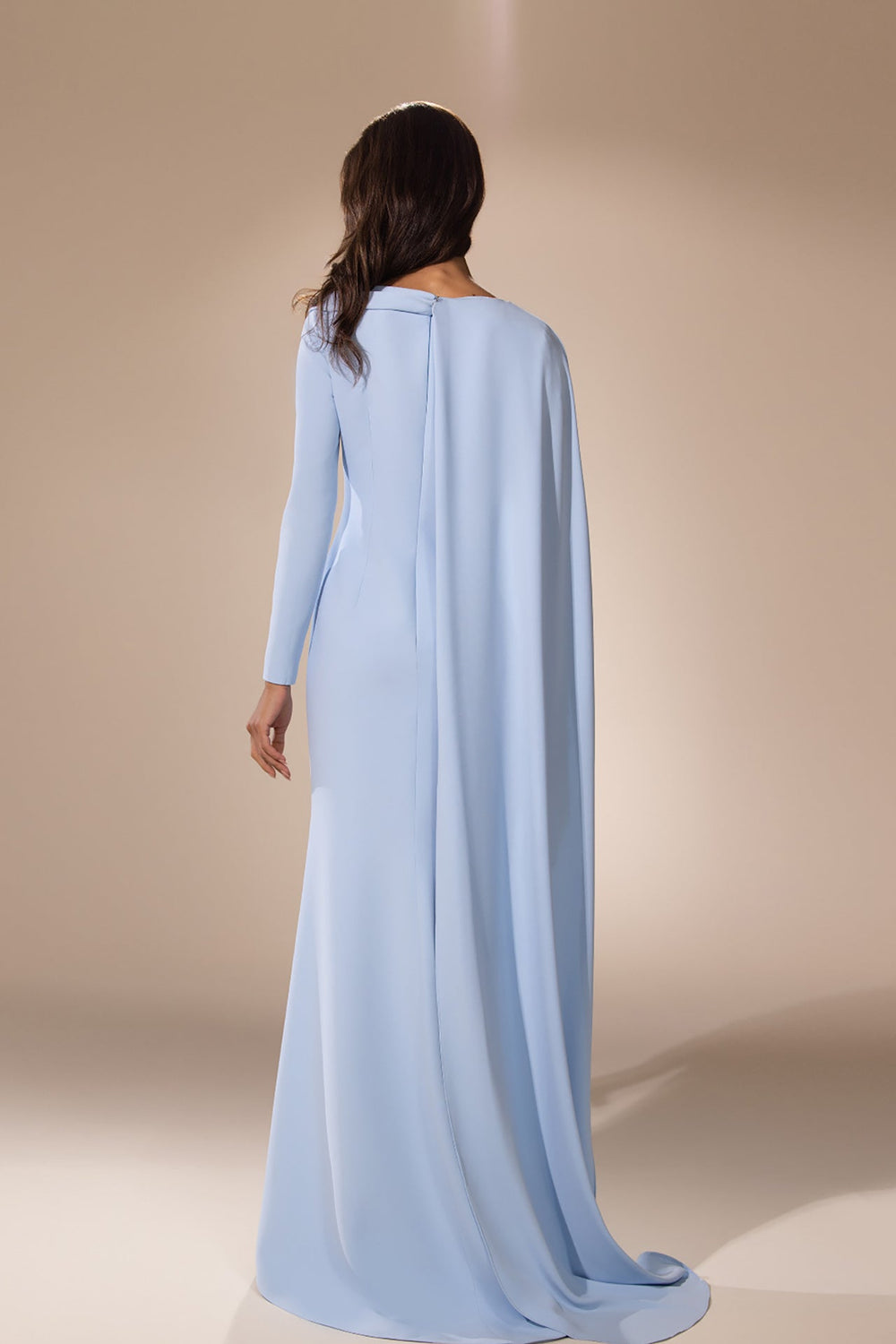 Column Dress with Cape and Midriff Sheer Detail - FOSTANI.com