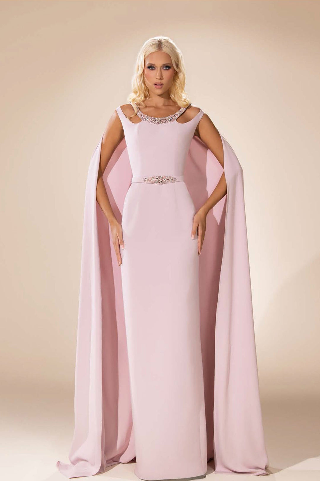 Column Dress with Cape Over-Sleeves - FOSTANI.com