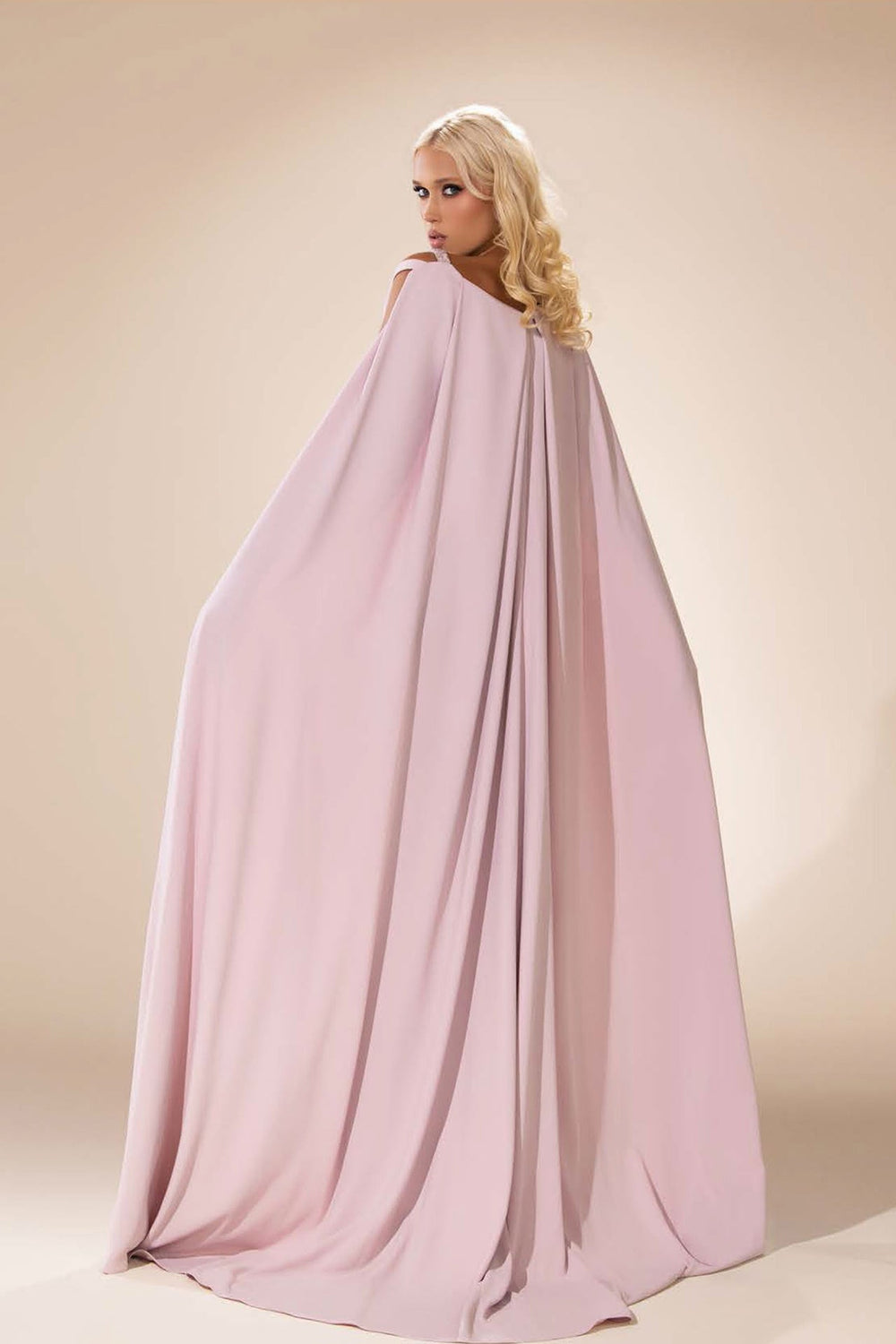 Column Dress with Cape Over-Sleeves - FOSTANI.com