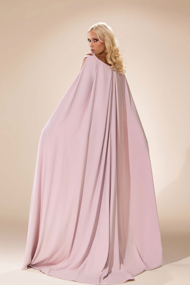 Column Dress with Cape Over-Sleeves - FOSTANI.com