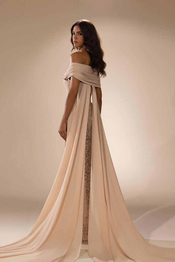 Sleek Off-The-Shoulder and Cape Back Dress - FOSTANI.com