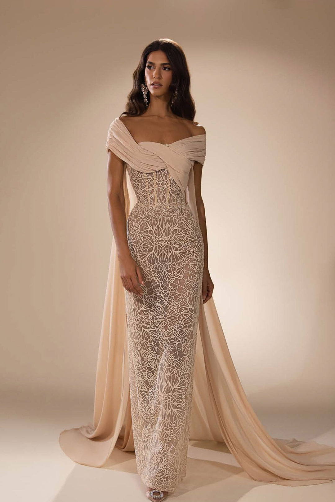 Sleek Off-The-Shoulder and Cape Back Dress - FOSTANI.com
