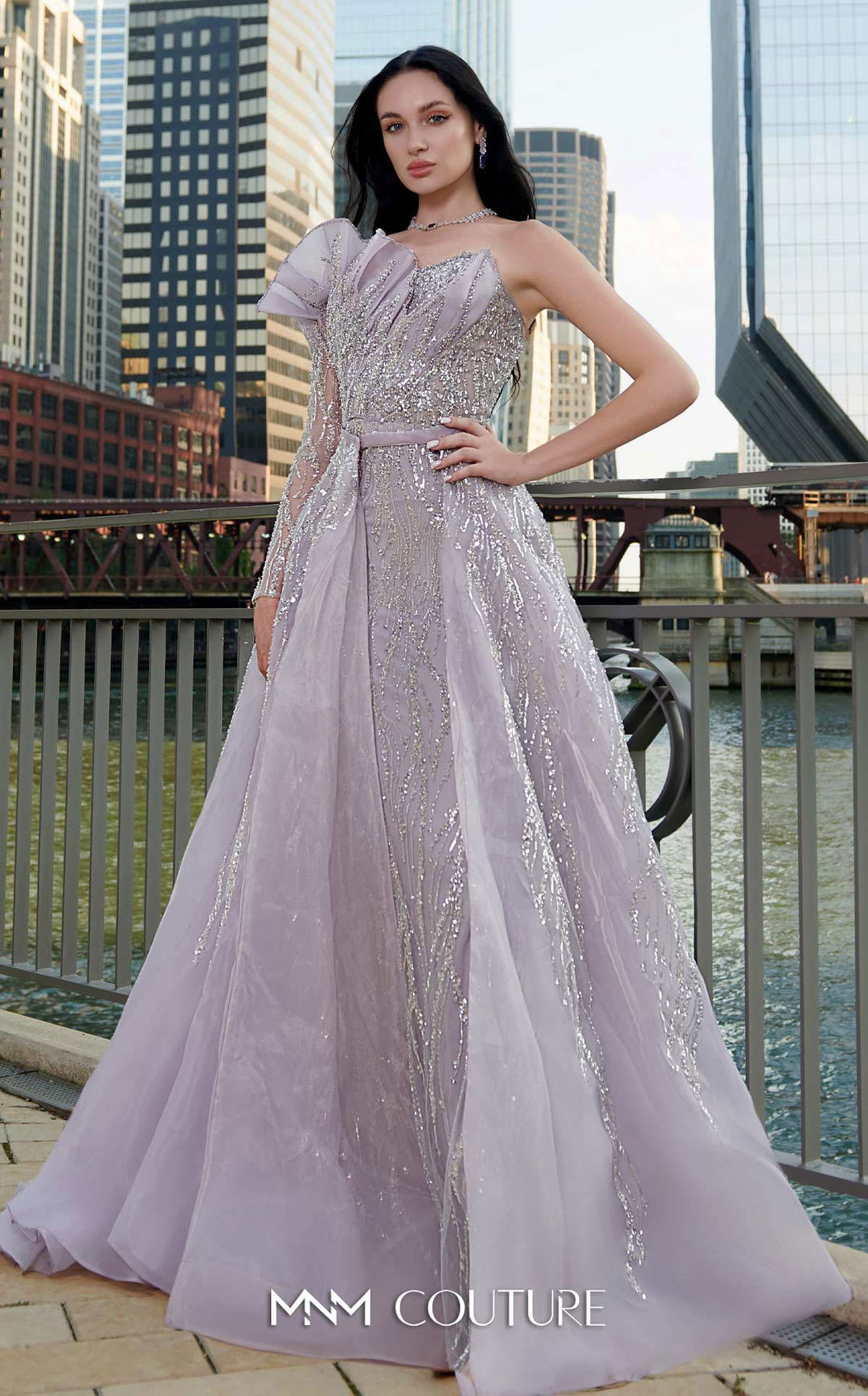 MNM Couture M1114 : Embroidered Asymmetrical Couture Tulle Gown - FOSTANI.com
