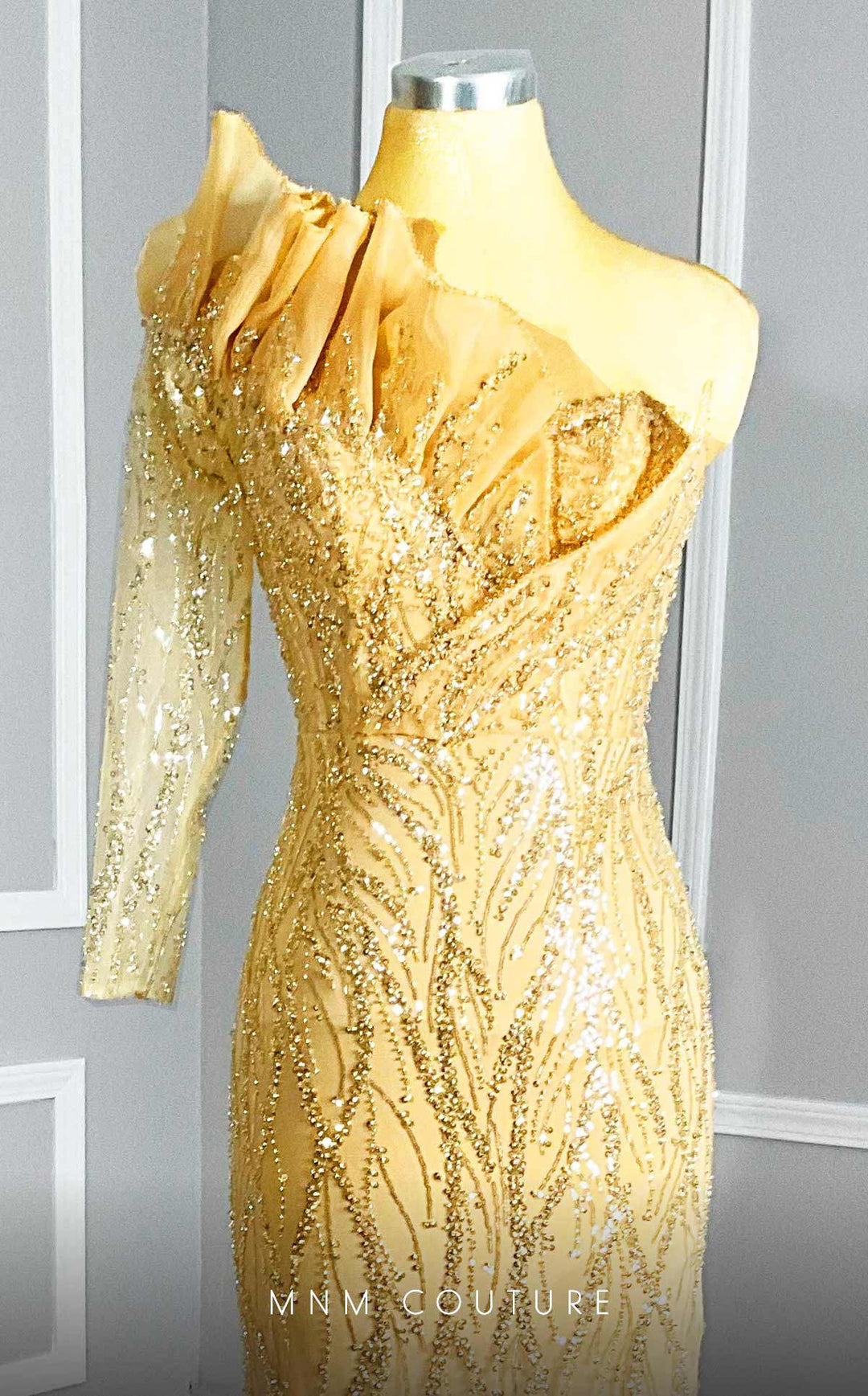 MNM Couture M1114 : Embroidered Asymmetrical Couture Tulle Gown - FOSTANI.com