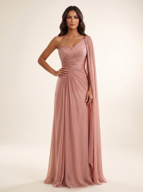 Modessa Couture MO26730 One Shoulder Draped Cape Evening Gown