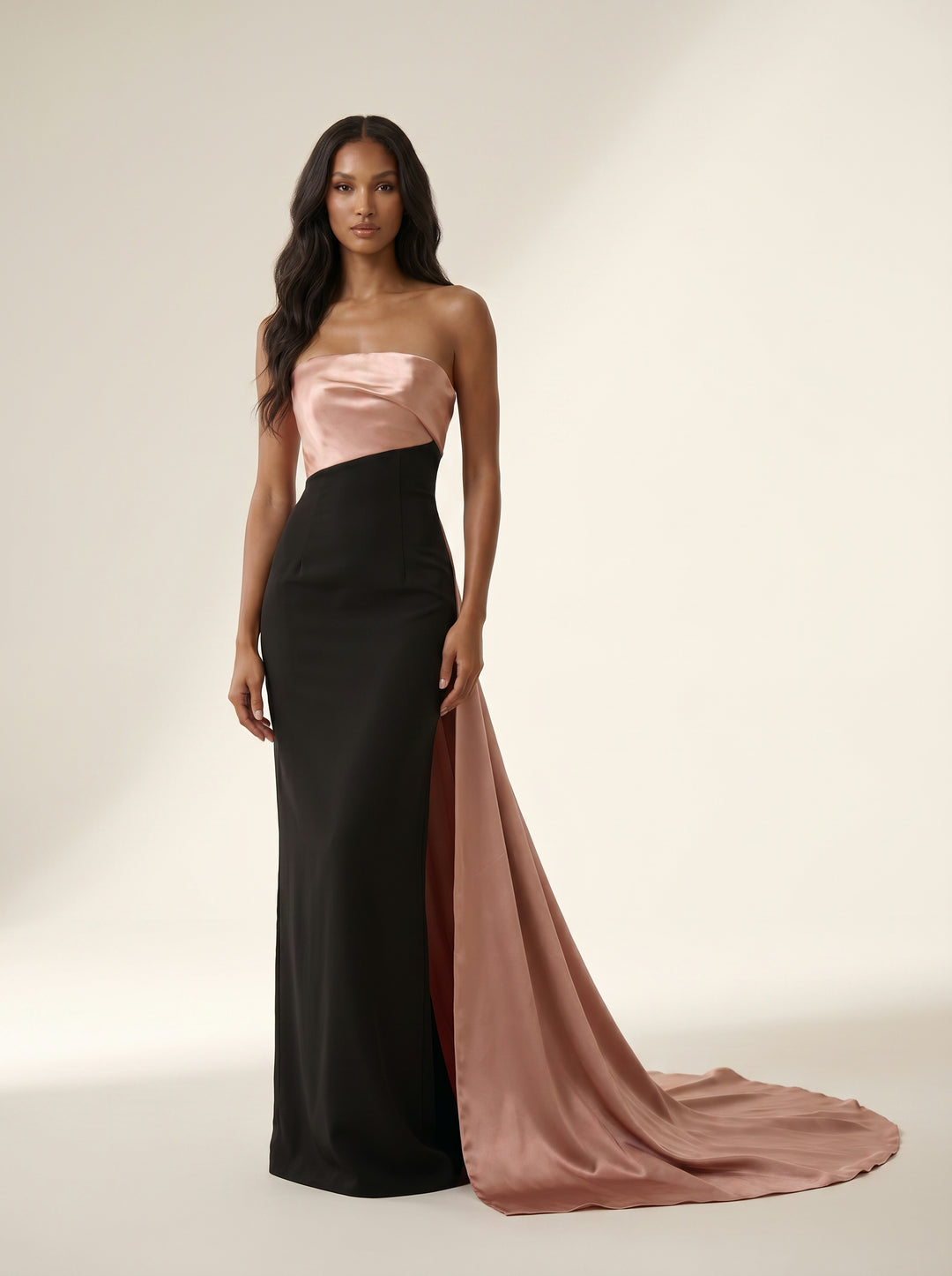 Modessa Couture M26731 Strapless Asymmetrical Satin Side Slit Dress
